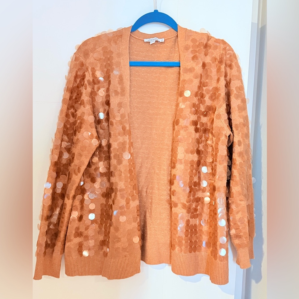 Chico's Peach Sequin Cardigan